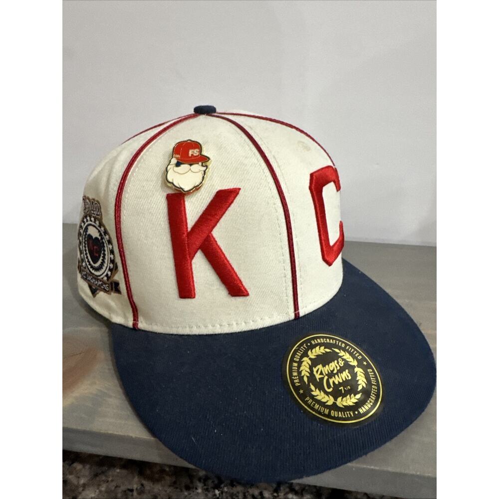 Kansas City Monarchs Hat Cap 1942 Negro Leagues NLB Fitted 7 1/8 Rings & Crwns